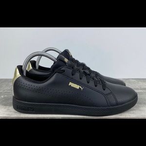 Puma Smash Leather Perf Metallic Tennis Shoe Black